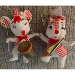 Vintage Flocked Animal Musician Christmas Ornaments 4"